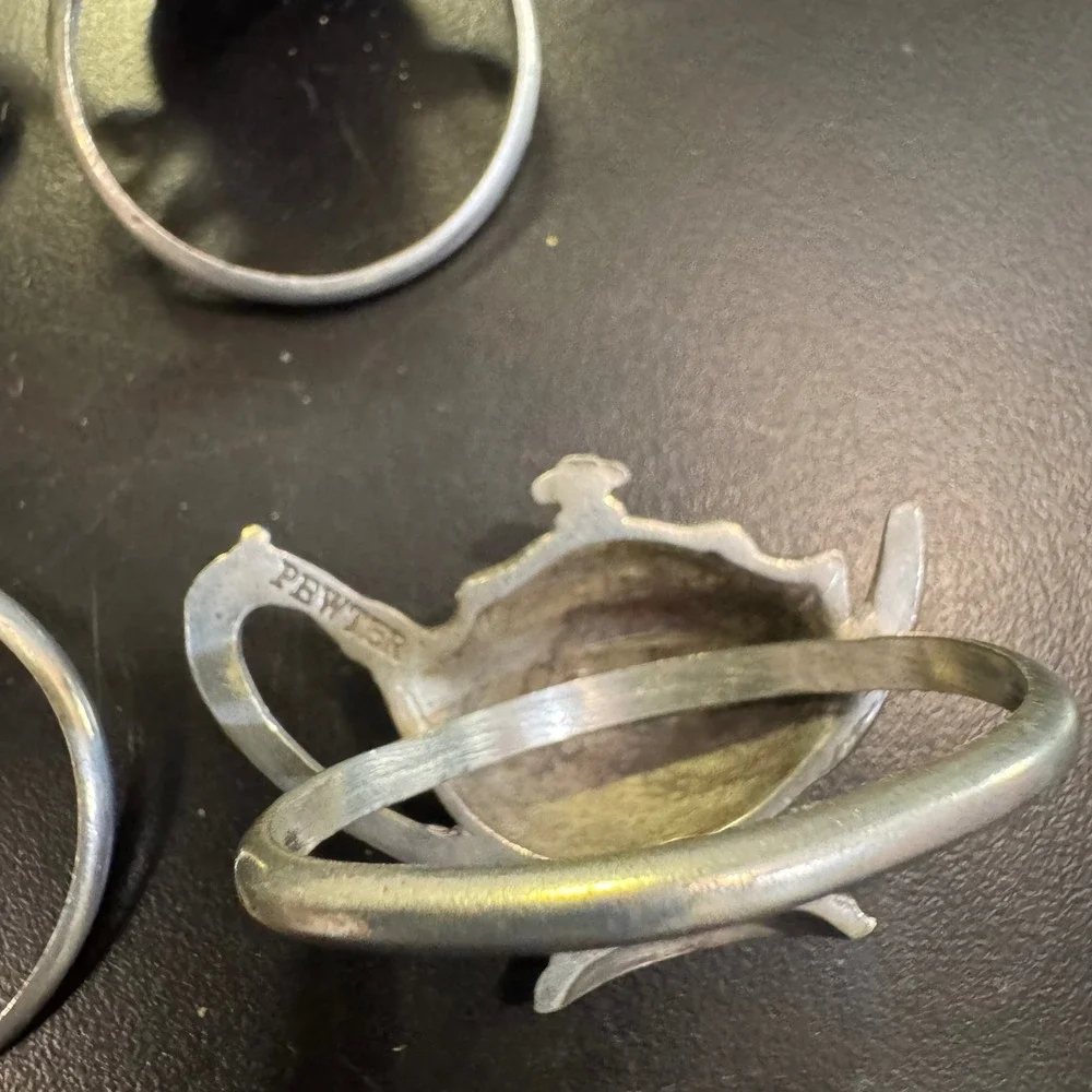 Pewter Teapot Napkin Rings Set of 4 Silver Vintage Style Tea Party Decor